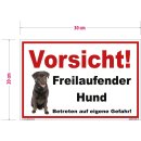 Hundeschild Vorsicht Freilaufender Hund – wetterfestes Warnschild Kunststoff (20 x 30 cm)