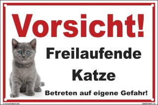 B-Ware: Katzenschild – Vorsicht Freilaufende Katze! Warnschild für Haus & Garten (20 x 30 cm mit Bohrlöchern)