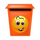 Mit roten Augen lachend – Wetterfester Smile Aufkleber (20 x 20 cm)