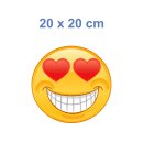 Smile Aufkleber – Lachend mit herzförmigen Augen, wetterfest & langlebig (20 x 20 cm)
