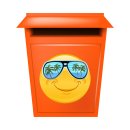 Smile Aufkleber – Lachend mit blauer Sonnenbrille, wetterfest (10 x 10 cm)