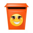 Smile Aufkleber – Lachend mit roten Augen und Wimpern (20 x 20 cm)