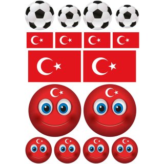 Türkei Flagge Sticker Set – Fußball & Smiley Aufkleber für Auto & Co. (1 Set mit 16 Aufklebern)