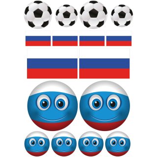 Russland Flagge & Fußball Aufkleberset – wetterfeste Sticker-Sets für Auto & mehr (1 Set mit 16 Aufklebern)