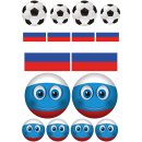 Russland Flagge & Fußball Aufkleberset – wetterfeste Sticker-Sets für Auto & mehr (1 Set mit 16 Aufklebern)