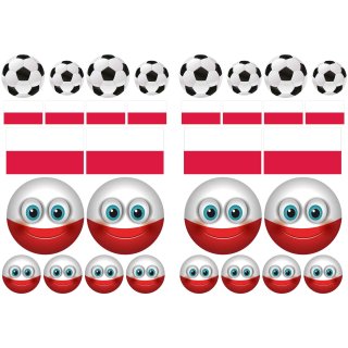 Polen Flagge & Fußball Smiley Aufkleber Set – wetterfeste Sticker für Auto & mehr (2 Sets à 16 Aufkleber)