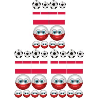 Polen Flagge & Fußball Smiley Aufkleber Set – wetterfeste Sticker für Auto & mehr (3 Sets à 16 Aufkleber)