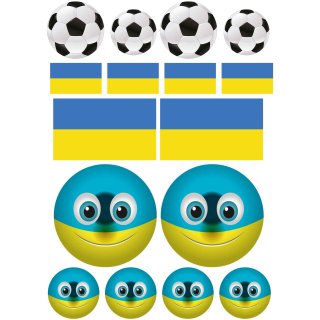 Ukraine Flagge & Fußball Aufkleberset – wetterfeste Sticker für Auto & Co. (1 Set mit 16 Aufklebern)