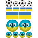 Ukraine Flagge & Fußball Aufkleberset – wetterfeste Sticker für Auto & Co. (1 Set mit 16 Aufklebern)