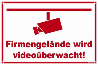 Schild 30 x 20 cm - Firmengelände - mit 4 Bohrlöchern (4mm) in den Ecken Videoüberwachung Aluminiumverbundplatte