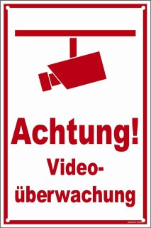 B-Ware: Achtung! Videoüberwacht - Videoüberwachung Schild 20x30 cm gelocht
