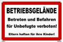 Warn Schild 30 x 20 cm - Betriebsgelände... - mit 4 Bohrlöchern (4mm) in den Ecken stabile Aluminiumverbundplatte