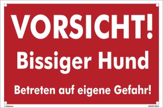 Warn Schild 30 x 20 cm - Vorsicht! Bissiger Hund - mit 4 Bohrlöchern (4mm) in den Ecken stabile Aluminiumverbundplatte