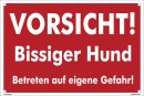 B-Ware: Vorsicht bissiger Hund Schild 20x30 cm gelocht -...