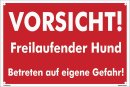 B-Ware: Vorsicht freilaufender Hund Schild 20x30 cm...