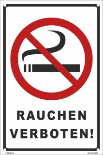 B-Ware: Rauchen verboten Schild wetterfest gelb-schwarz (20x30 cm gelocht)