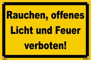 Warn Schild 30 x 20 cm - Rauchen, offenes Licht und Feuer verboten! - mit 4 Bohrlöchern (4mm) in den Ecken stabile Aluminiumverbundplatte