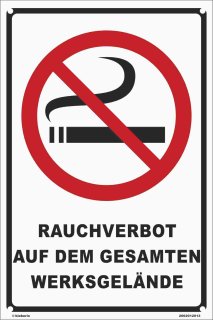 B-Ware: Rauchen verboten Schild – Werksgelände Hinweis (20x30 cm gelocht)
