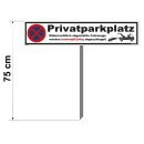 Parkplatzschild 52  x 11 cm -Privatparkplatz - mit Einschlagpfosten 0,75 Meter (75cm) und Montagematerial stabile Aluminiumverbundplatte