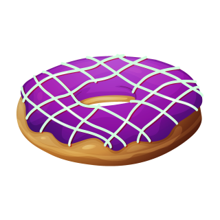 Donut Kuchen Aufkleber – wetterfester Comic-Sticker mit lila Zuckerguss