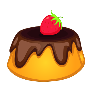 Kuchen Aufkleber – Pudding mit Schoko & Erdbeere, wetterfest, Comic-Stil