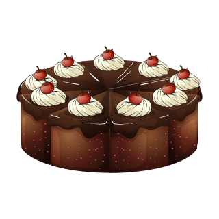 Kuchen Aufkleber – Schoko-Kirsch-Torte im Comic-Stil, wetterfest & UV-beständig