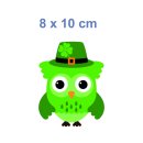 Grüne Eule mit Kleeblatt – Lustiger Fun Aufkleber für Auto & Co. (8 x 10 cm)