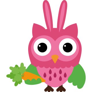 Aufkleber Sticker rosa Eule mit Hasenohren und Karotte lustig coole Sticker für Kinder selbstklebend Tiere
