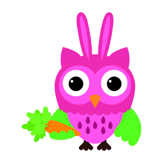 Fun Aufkleber – Rosa Eule mit Hasenohren & Karotte, wetterfest
