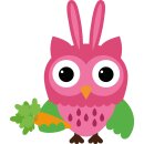 Aufkleber Sticker rosa Eule mit Hasenohren und Karotte 17 x 20 cm lustig coole Sticker für Kinder selbstklebend Tiere