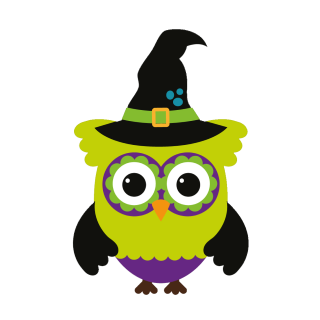Grüne Eule Hexe Aufkleber – lustiger Fun Sticker mit Hexenhut (8 x 12 cm)