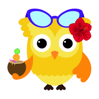 Fun Aufkleber – Gelbe Eule mit Sonnenbrille & Drink, wetterfest (20 x 20 cm)