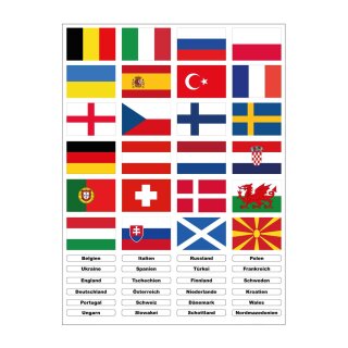 1 Sticker Set mit 24 Fahnen Europameisterschaft EM 2021 Aufkleber Sticker Europa Länder Flaggen Fußball