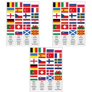 3 Sticker Sets mit 24 Fahnen Europameisterschaft EM 2021 Aufkleber Sticker Europa Länder Flaggen Fußball
