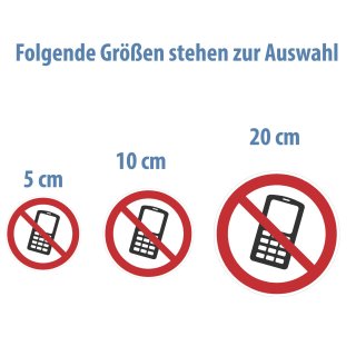 Selbstklebende Aufkleber - Handy verboten - Piktogramm, Schutz vor Lärmbelästigung, Klingeln, laute Gespräche & Strahlen