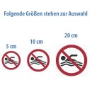 Selbstklebende Aufkleber - Schwimmen verboten - Piktogramm, Schutz vor Gefahr durch Ertrinken, Sicherheits Aufkleber 10 cm 5 Stück