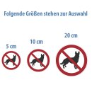 Selbstklebende Aufkleber - Hunde verboten - Piktogramm Tiere nicht erlaubt für Hunde Zugang verboten Hinweis Sicherheit 20 cm 5 Stück