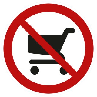 Selbstklebende Aufkleber - Einkaufswagen verboten - Piktogramm kein Mitführen oder Abstellen auf Park- und Freiflächen