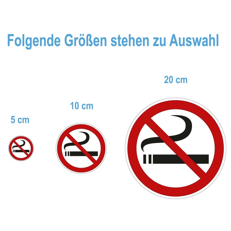 Aufkleber o Kunststoff Schilder Rauchen verboten Rauchverbot 10cmDM oder 20cmDM 