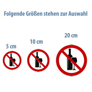 Selbstklebende Aufkleber - Alkohol verboten - Piktogramm, Schutz vor Gefahr, Verschmutzung, Verunreinigung, Gerüche  20 cm 5 Stück