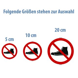 Selbstklebende Aufkleber - Schuhe verboten - Piktogramm zum Schutz vor Verschmutzung, Respekt von Traditionen, Religion 5 cm 5 Stück