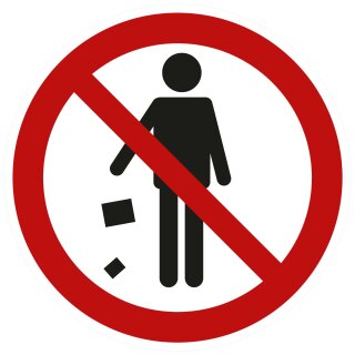 Selbstklebende Aufkleber - Müll wegwerfen verboten - Piktogramm kein Entsorgen von Müll auf Park- und sonstigen Flächen 5 cm 1 Stück