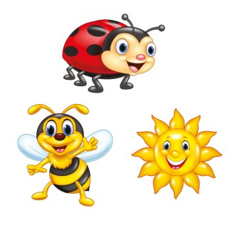 Wandbild Set Biene, Marienkäfer & Sonne – fröhliche Kinderzimmer-Deko (kleines Set)