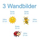 Wandbild Set Biene, Marienkäfer & Sonne – fröhliche Kinderzimmer-Deko (kleines Set)