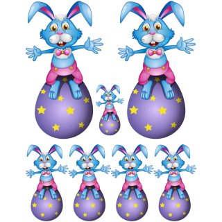 Setangebote Aufkleber – Osterhase mit Osterei, wetterfest & bunt (7 Osterhasen)