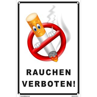Rauchen verboten Schild lustig – Comic-Zigarette (30x45 cm gelocht)