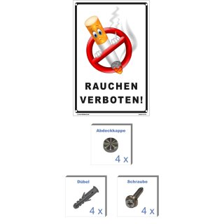 Verbotsschild Rauchverbot Schild - Rauchen verboten! - lustig Hinweisschild Warnschild Nichtraucher No Smoking 40 x 60 cm gelocht & Kit