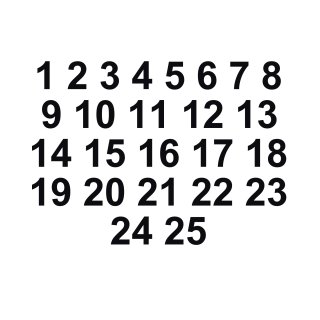 Selbstklebende fortlaufende Klebezahlen Zahlenaufkleber Aufkleber Zahlen wetterfest: 1 bis 25 (13 cm hoch, in schwarz)
