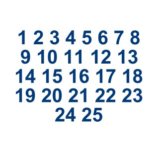 Selbstklebende fortlaufende Klebezahlen Zahlenaufkleber Aufkleber Zahlen wetterfest: 1 bis 25 (10 cm hoch, in blau)