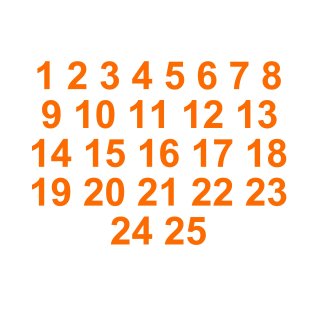 Selbstklebende fortlaufende Klebezahlen Zahlenaufkleber Aufkleber Zahlen wetterfest: 1 bis 25 (11 cm hoch, in orange)